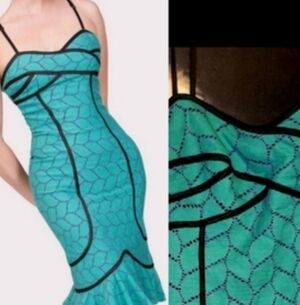 Bettie Page by TatyanaTurquoise Geometric Dress with Black Accents_XL